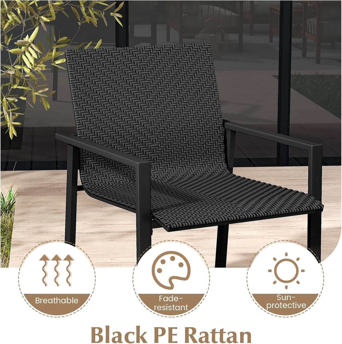 4 Piece Wicker Patio Conversation Set Black Coffee Table-4