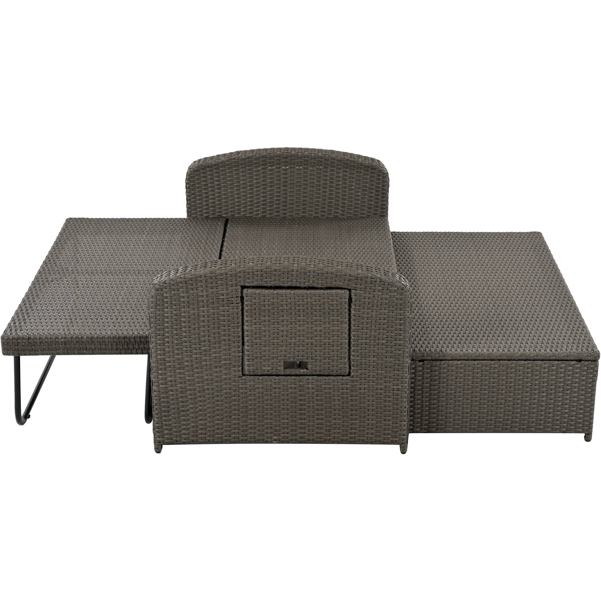Wicker Double Chaise Lounge — two-person reclining wicker loungers with cushions and middle table
