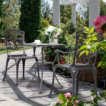 Cast Aluminum 3-Piece Bistro Set with Umbrella Hole, Black