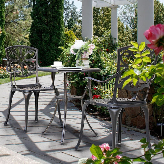 Cast Aluminum 3-Piece Bistro Set with Umbrella Hole, Black