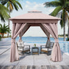 Double-Roof Patio Gazebo with Netting & Privacy Screens