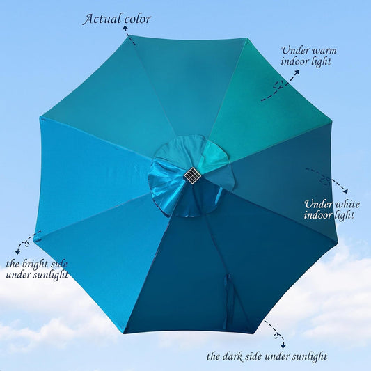 9ft Solar LED Patio Umbrella — Cerulean Blue