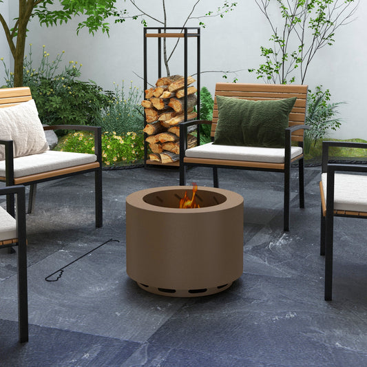 Smokeless Portable Fire Pit — Wood-Burning with Poker, Bronze