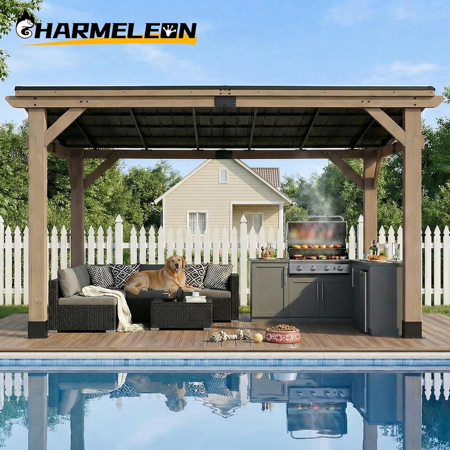 10x12 Cedar Gazebo Gray Weatherproof Sloped Roofing-1