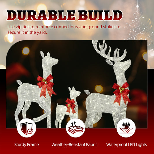 Pre-Lit Silver Reindeer Family Set, 5 ft