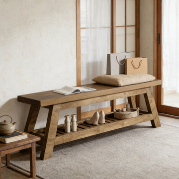 Wood-Tone Entryway Bench with Shoe Storage