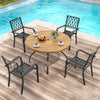 5-Piece Round Patio Dining Set with 47-Inch Wood-Grain Slat Table and
