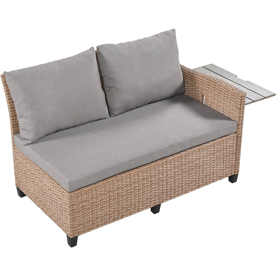 Rattan L-Shaped Patio Sectional — 5-piece outdoor wicker sectional sofa set with cushions