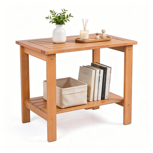 2-Tier Eucalyptus Wood Outdoor Side Table