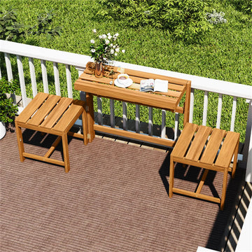 3-in-1 Convertible Outdoor Acacia Wood Bench (Natural)
