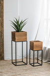 Set of 2 Reclaimed Wood Planters with Iron Stands