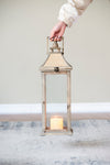 Set of 2 Ivory Wood & Glass Candle Lanterns