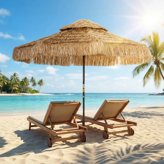 8.5 Ft Thatched Straw Tassel Patio Umbrella