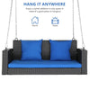 SolunaSwing™ – 4ft Black Rattan Hanging Chair with Blue Cushions