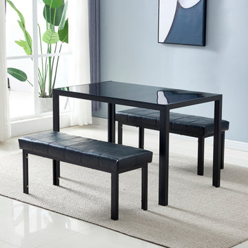 Tempered Glass & Iron Dining Table, Black