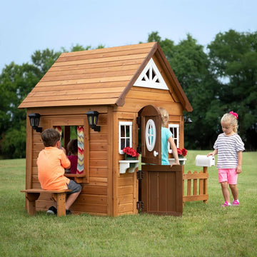 Cedar Wood Kids Outdoor Playhouse with Pretend Kitchen
