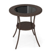 Round PE Wicker Bistro Table with Glass Top & Shelf