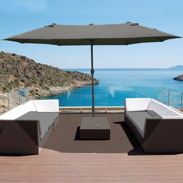 15' Outdoor Patio Umbrella with Twin Canopy Sunshade Steel