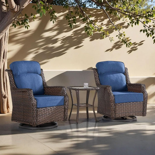 Wicker Swivel Rocker Chair Set with Side Table (3-Piece)