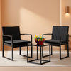 3 Piece Wicker Conversation Bistro Set Outdoor Patio Furniture Black Rattan Chairs Coffee Table For Garden Lawn Porch