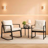 Beige 3-Piece Rocking Wicker Bistro Set with Glass Table
