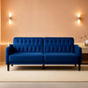 77-Inch Navy Velvet Convertible Sofa Bed with Armrests