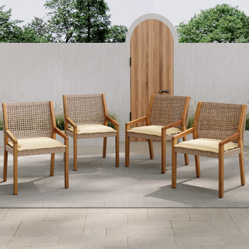 Acacia & Wicker Outdoor Dining Chairs — Set of 4