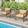 Three-Piece Acacia Wood Patio Chair Set with Cushioned Seats, Beige