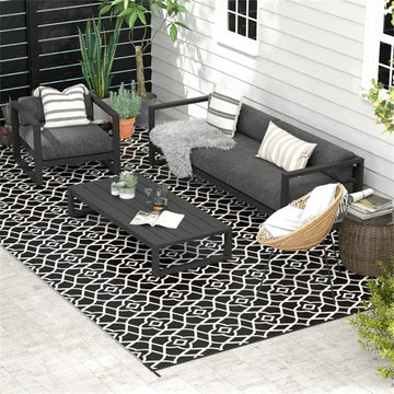Reversible Outdoor Rug, Clover Pattern, Foldable with Carry Bag