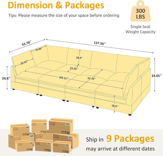 Taupe 127-inch cloud modular sectional sofa, detail view 2
