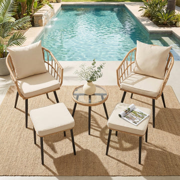 5-Piece Patio Conversation Set with Cushioned Chairs & Ottoman