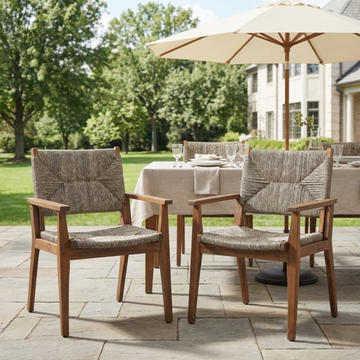 Durable Outdoor Dining Chair With Acacia Wood Frame, Handwoven Wicker Seat, Brown Finish, Patio Garden Furniture,  Compatible With Matching Table