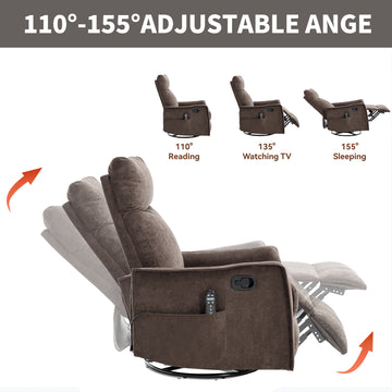 Manual Recliner with Rocker, Swivel & Heat Massage, Brown