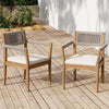 Braided Acacia Wood Outdoor Dining Chairs Set Of 4 -Teak Look With Beige Rope & Cream Cushions, Armrests -All-Weather Patio Furniture For Garden, Poolside, And Backyard  Durable & Stylish