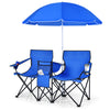 Portable Folding Double Picnic Chair with Umbrella, Blue