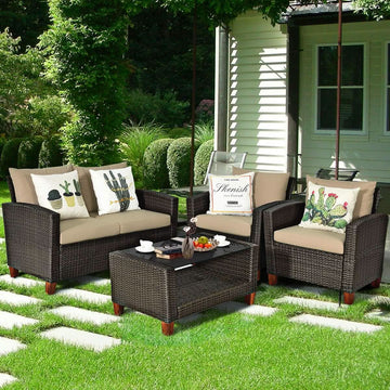 Patio Rattan Furniture Set 4 Piece Beige For Outdoor Use-1