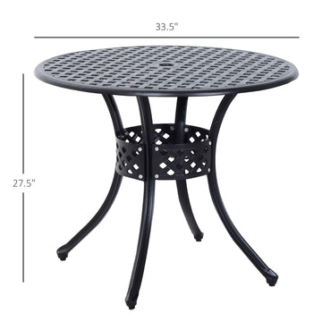 33" Round Cast Aluminum Patio Bistro Dining Table with Umbrella Hole