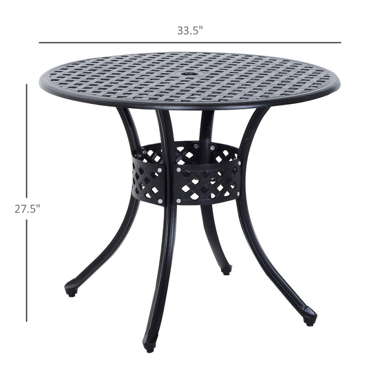 33" Round Cast Aluminum Patio Bistro Dining Table with Umbrella Hole