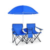 Portable Folding Double Picnic Chair with Umbrella, Blue
