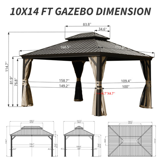 Hardtop Gazebo — 10x14 Ft, Galvanized Steel Permanent Structure