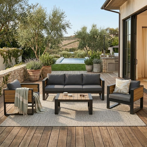 Aluminum Frame 4-Piece Outdoor Patio Conversation Set with Sofa