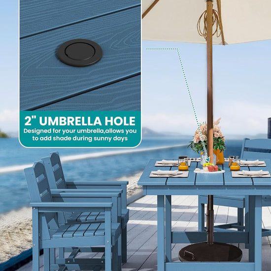 7 Piece Patio Dining Set Outdoor HDPE Table Blue Chairs-2
