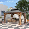 11x13 Wood Gazebo With Durable Outdoor Galvanized Steel Roof Netting