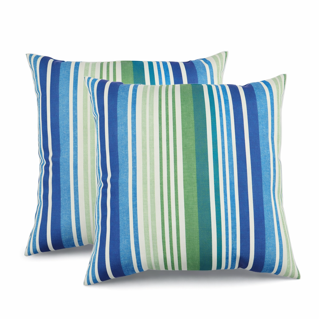 2 Pack Outdoor Throw Pillows, Waterproof & Fade-Resistant Patio Cushions For Garden, Porch, Poolside Furniture - Soft & Comfortable Decorative Pillow Covers 18x18 Inch, Striped Rich Navy Blue
