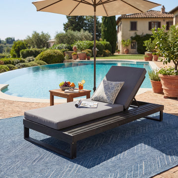 Acacia Wood Chaise Lounge with Dark Grey Cushion