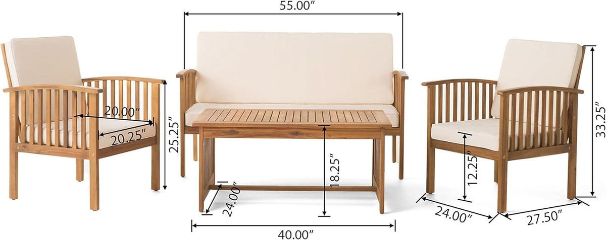 4 Piece Acacia Wood Patio Set for Outdoor Living Area-3