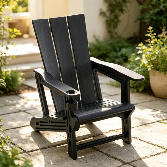 Weatherproof HDPE Adirondack Chair with Cup Holder, Black