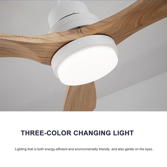52-Inch Solid Wood 3-Blade Ceiling Fan with Light & Remote
