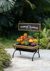 Rustic Brown Wood Planter Stand with Black Iron Frame, 24 in Tall