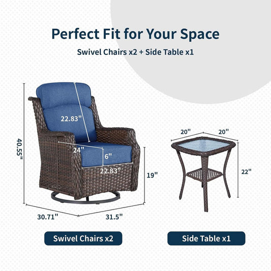 Wicker Swivel Rocker Chair Set with Side Table (3-Piece)